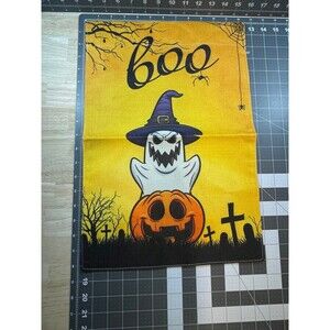 Halloween Garden Flag – “Boo” Ghost on Jack-O’-Lantern